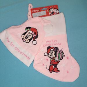Minnie Mouse Disney My 1st Christmas Hat And Stocking Set Pink